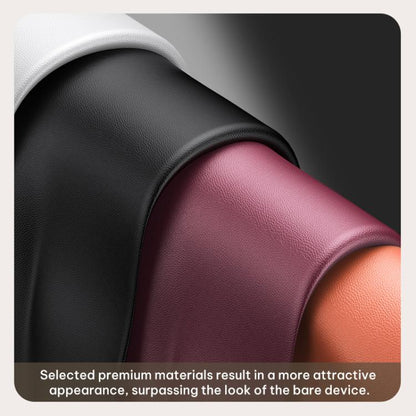 Black and burgundy vegan leather phone case texture with smooth hinge padding