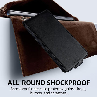 Brown vertical flip vegan leather phone case with protective folio design