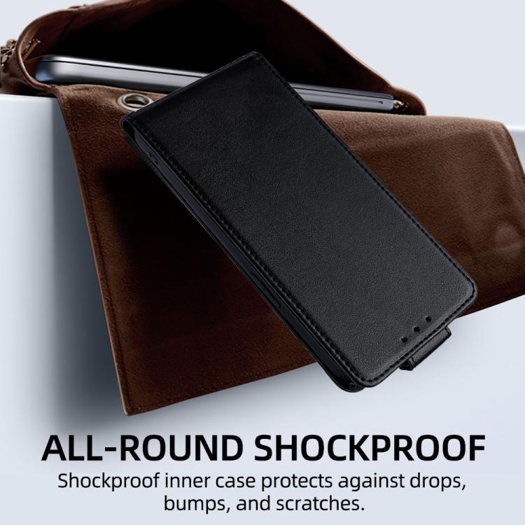 Brown vertical flip wallet phone case with stitched vegan leather and card slot