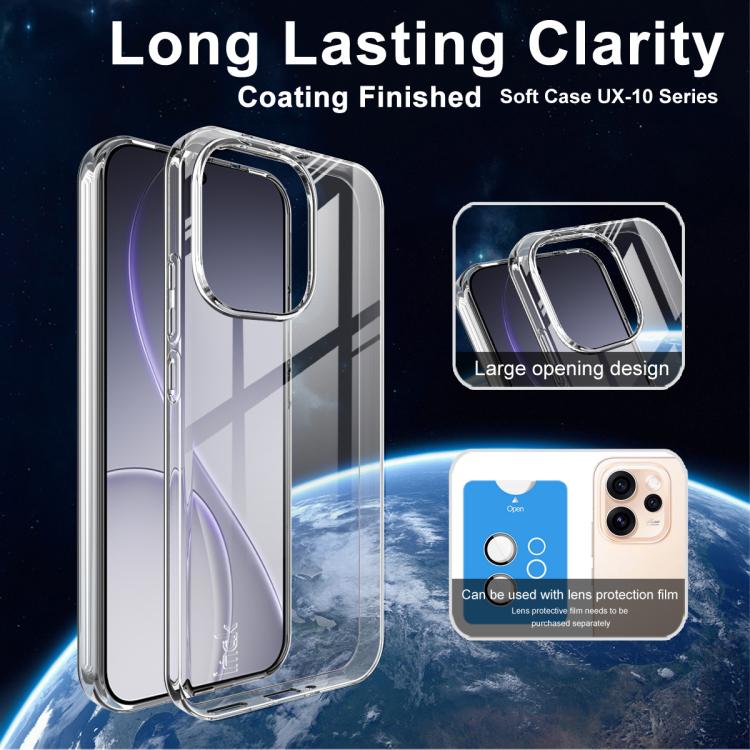 Clear TPU phone case with large camera opening and raised screen and camera protection