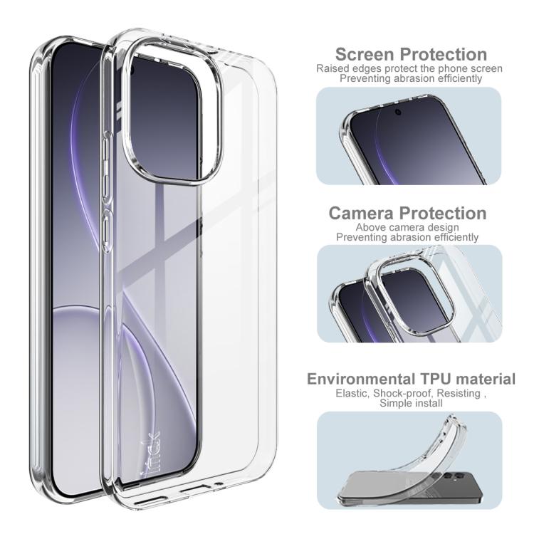 Clear TPU phone case with raised screen edge and camera lens protection cutout