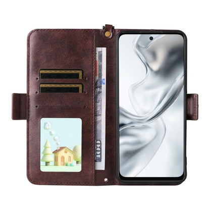 Brown leather phone wallet crossbody case open view with phone and card compartments