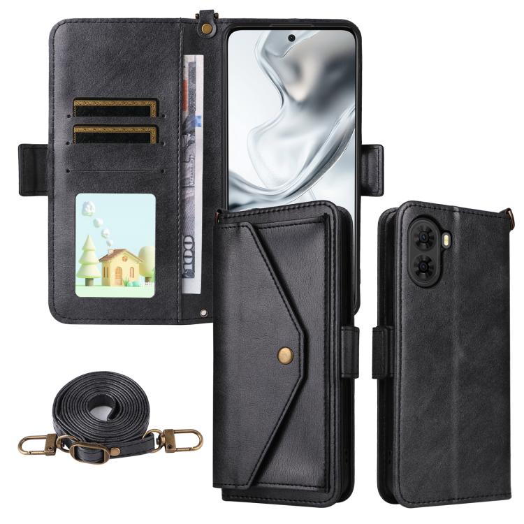 Brown cowhide leather crossbody phone wallet case with card slots and shoulder strap
