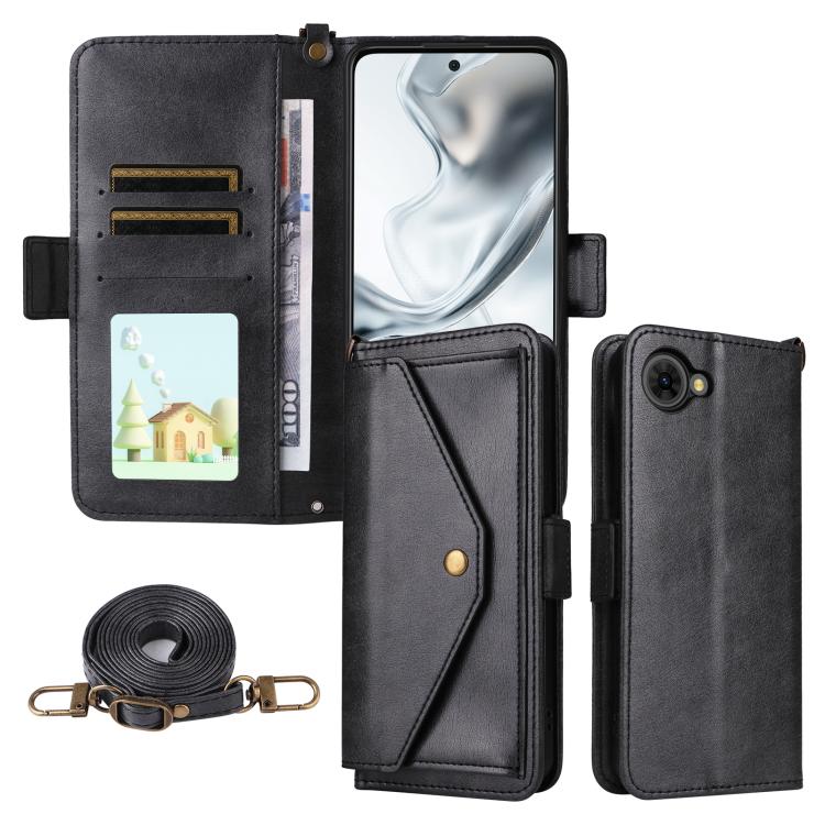 Charcoal cowhide leather crossbody phone wallet case with card slots and shoulder strap