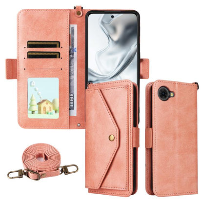 Light pink cowhide leather crossbody phone wallet case with card slots and shoulder strap