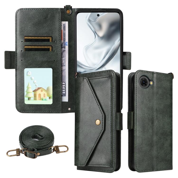 Dark gray cowhide leather crossbody phone wallet case with card slots and shoulder strap