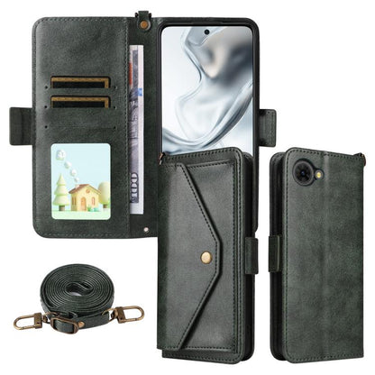 Dark gray cowhide leather crossbody phone wallet case with card slots and shoulder strap