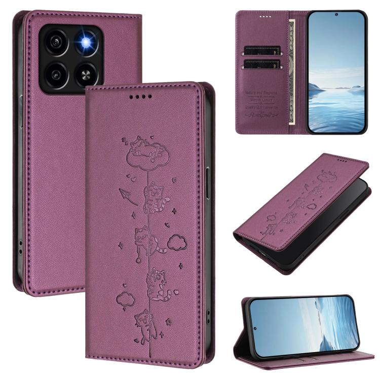 Cute Cats Embossed Magnetic RFID Vegan Leather Phone Case, For ZTE nubia Z70 Ultra, For ZTE Blade V70, For ZTE nubia Red Magic 10 Pro, For ZTE Blade V60 Vita / V60 Design, For ZTE Blade A75 5G / nubia Focus 5G, For ZTE Blade A75 4G                     ...