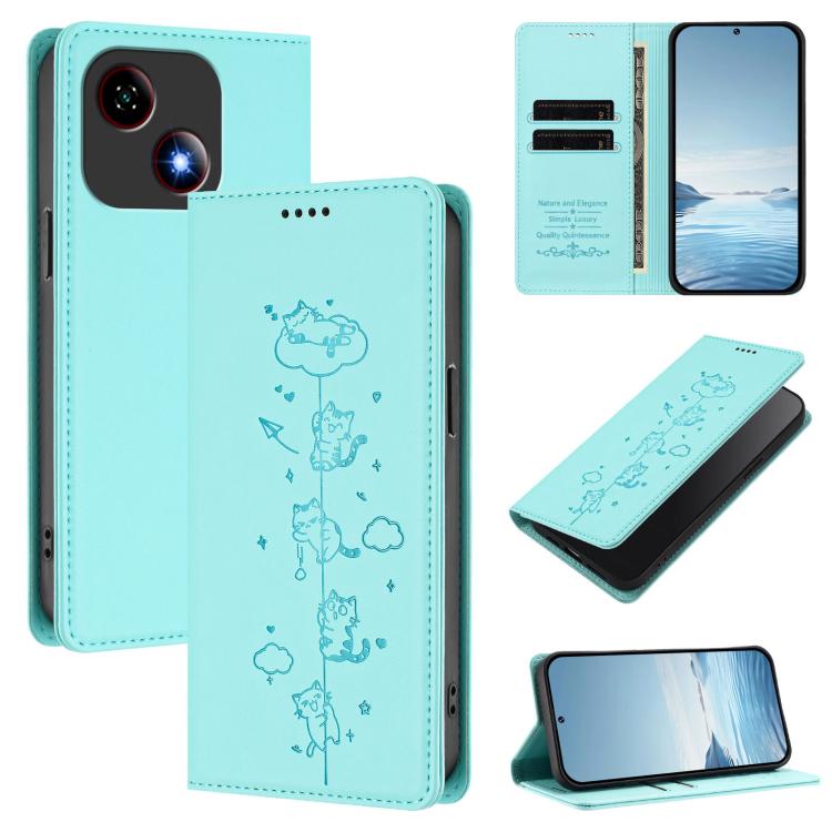 Cute Cats Embossed Magnetic RFID Vegan Leather Phone Case, For ZTE nubia Red Magic 10 Air, For ZTE Kantan Sumaho 4 A402ZT, For ZTE Blade V60 4G / Axon 60 4G, For ZTE Blade A35e 4G, For ZTE nubia Neo 3 GT 5G, For ZTE nubia Focus 2 5G, For ZTE nubia Musi...