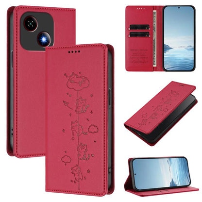 Cute Cats Embossed Magnetic RFID Vegan Leather Phone Case, For ZTE nubia Red Magic 10 Air, For ZTE Kantan Sumaho 4 A402ZT, For ZTE Blade V60 4G / Axon 60 4G, For ZTE Blade A35e 4G, For ZTE nubia Neo 3 GT 5G, For ZTE nubia Focus 2 5G, For ZTE nubia Musi...