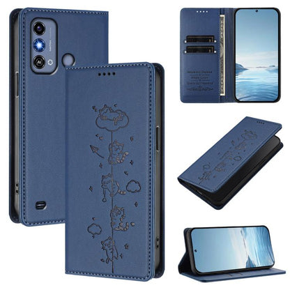Cute Cats Embossed Magnetic RFID Vegan Leather Phone Case, For ZTE Blade A73 5G, For ZTE Blade A73 4G, For ZTE Blade V50 Vita, For ZTE Blade A53 / A53+, For ZTE Blade A53 Pro