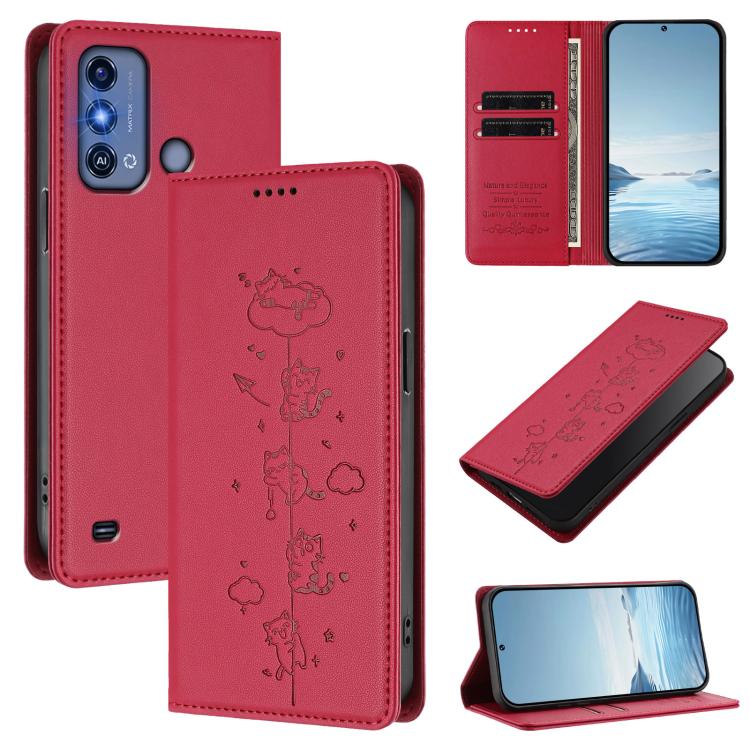 Cute Cats Embossed Magnetic RFID Vegan Leather Phone Case, For ZTE Blade A73 5G, For ZTE Blade A73 4G, For ZTE Blade V50 Vita, For ZTE Blade A53 / A53+, For ZTE Blade A53 Pro