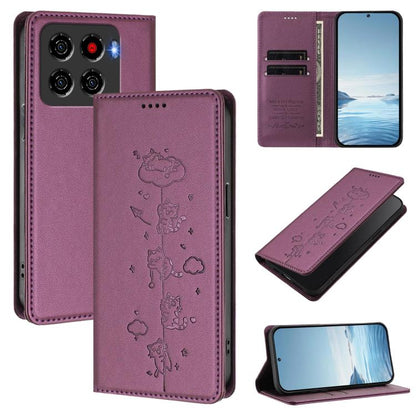 Cute Cats Embossed Magnetic RFID Vegan Leather Phone Case, For ZTE nubia Air, For ZTE nubia Z80 Ultra, For ZTE nubia RedMagic 11 Pro, For ZTE Blade A76 4G, For ZTE Blade A56 Pro, For ZTE Blade A76 5G, For ZTE Blade A36 4G, For ZTE Blade A56 4G         ...