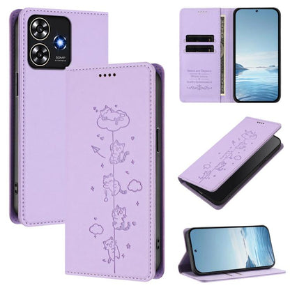 Cute Cats Embossed Magnetic RFID Vegan Leather Phone Case, For ZTE Blade A73 5G, For ZTE Blade A73 4G, For ZTE Blade V50 Vita, For ZTE Blade A53 / A53+, For ZTE Blade A53 Pro