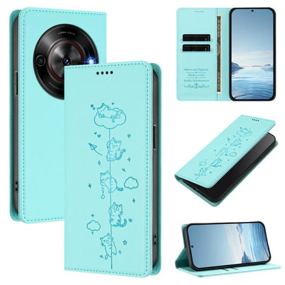 Cute Cats Embossed Magnetic RFID Vegan Leather Phone Case, For ZTE nubia Z70 Ultra, For ZTE Blade V70, For ZTE nubia Red Magic 10 Pro, For ZTE Blade V60 Vita / V60 Design, For ZTE Blade A75 5G / nubia Focus 5G, For ZTE Blade A75 4G                     ...
