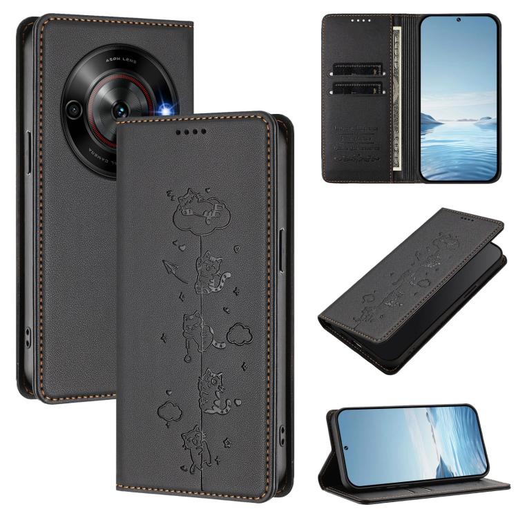 Cute Cats Embossed Magnetic RFID Vegan Leather Phone Case, For ZTE nubia Z70 Ultra, For ZTE Blade V70, For ZTE nubia Red Magic 10 Pro, For ZTE Blade V60 Vita / V60 Design, For ZTE Blade A75 5G / nubia Focus 5G, For ZTE Blade A75 4G                     ...