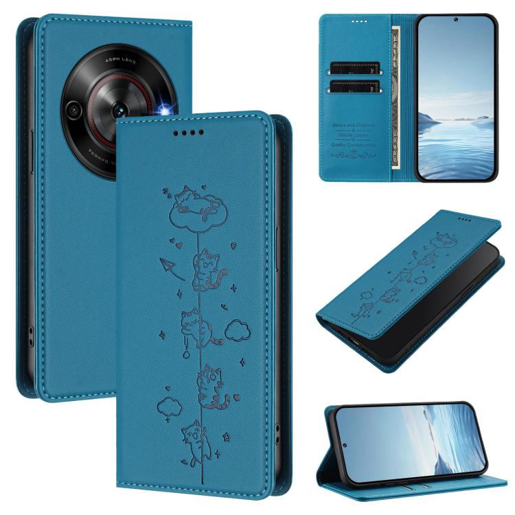 Cute Cats Embossed Magnetic RFID Vegan Leather Phone Case, For ZTE nubia Z70 Ultra, For ZTE Blade V70, For ZTE nubia Red Magic 10 Pro, For ZTE Blade V60 Vita / V60 Design, For ZTE Blade A75 5G / nubia Focus 5G, For ZTE Blade A75 4G                     ...