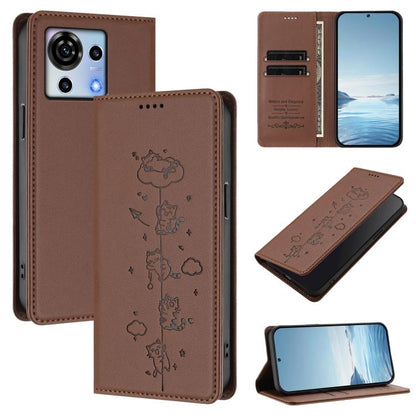 Cute Cats Embossed Magnetic RFID Vegan Leather Phone Case, For ZTE Blade A73 5G, For ZTE Blade A73 4G, For ZTE Blade V50 Vita, For ZTE Blade A53 / A53+, For ZTE Blade A53 Pro