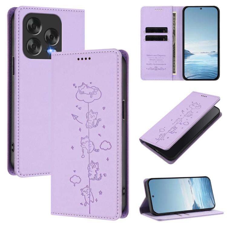 Cute Cats Embossed Magnetic RFID Vegan Leather Phone Case, For ZTE nubia Red Magic 10 Air, For ZTE Kantan Sumaho 4 A402ZT, For ZTE Blade V60 4G / Axon 60 4G, For ZTE Blade A35e 4G, For ZTE nubia Neo 3 GT 5G, For ZTE nubia Focus 2 5G, For ZTE nubia Musi...