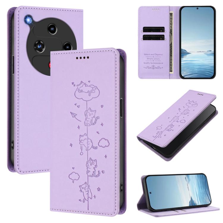 Cute Cats Embossed Magnetic RFID Vegan Leather Phone Case, For ZTE nubia Red Magic 10 Air, For ZTE Kantan Sumaho 4 A402ZT, For ZTE Blade V60 4G / Axon 60 4G, For ZTE Blade A35e 4G, For ZTE nubia Neo 3 GT 5G, For ZTE nubia Focus 2 5G, For ZTE nubia Musi...