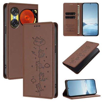Cute Cats Embossed Magnetic RFID Vegan Leather Phone Case, For ZTE nubia Red Magic 10 Air, For ZTE Kantan Sumaho 4 A402ZT, For ZTE Blade V60 4G / Axon 60 4G, For ZTE Blade A35e 4G, For ZTE nubia Neo 3 GT 5G, For ZTE nubia Focus 2 5G, For ZTE nubia Musi...