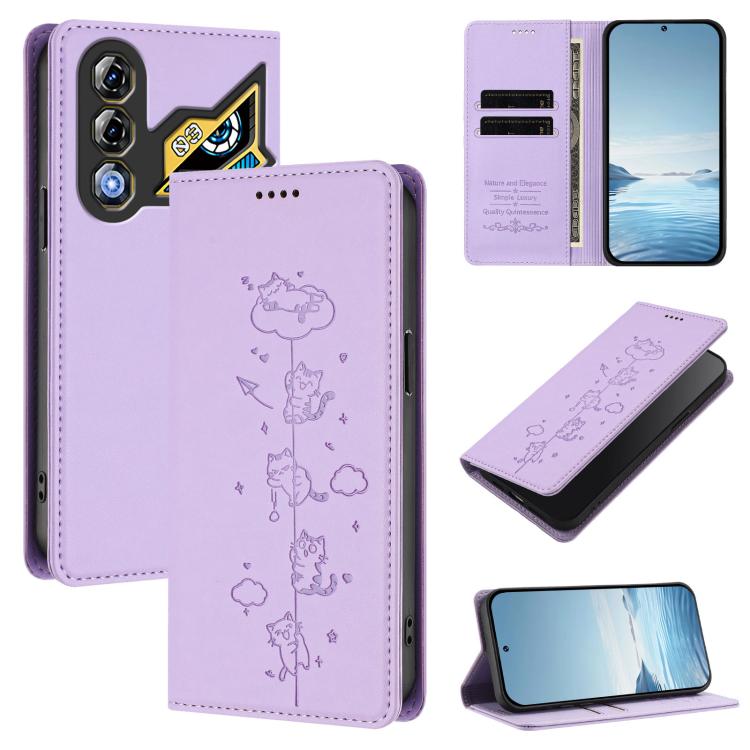 Cute Cats Embossed Magnetic RFID Vegan Leather Phone Case, For ZTE nubia Red Magic 10 Air, For ZTE Kantan Sumaho 4 A402ZT, For ZTE Blade V60 4G / Axon 60 4G, For ZTE Blade A35e 4G, For ZTE nubia Neo 3 GT 5G, For ZTE nubia Focus 2 5G, For ZTE nubia Musi...