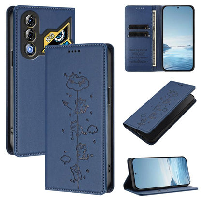 Cute Cats Embossed Magnetic RFID Vegan Leather Phone Case, For ZTE nubia Red Magic 10 Air, For ZTE Kantan Sumaho 4 A402ZT, For ZTE Blade V60 4G / Axon 60 4G, For ZTE Blade A35e 4G, For ZTE nubia Neo 3 GT 5G, For ZTE nubia Focus 2 5G, For ZTE nubia Musi...