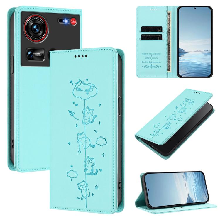 Cute Cats Embossed Magnetic RFID Vegan Leather Phone Case, For ZTE nubia Z70 Ultra, For ZTE Blade V70, For ZTE nubia Red Magic 10 Pro, For ZTE Blade V60 Vita / V60 Design, For ZTE Blade A75 5G / nubia Focus 5G, For ZTE Blade A75 4G                     ...