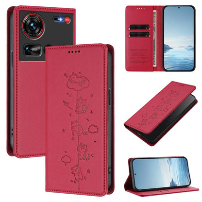 Cute Cats Embossed Magnetic RFID Vegan Leather Phone Case, For ZTE nubia Z70 Ultra, For ZTE Blade V70, For ZTE nubia Red Magic 10 Pro, For ZTE Blade V60 Vita / V60 Design, For ZTE Blade A75 5G / nubia Focus 5G, For ZTE Blade A75 4G                     ...