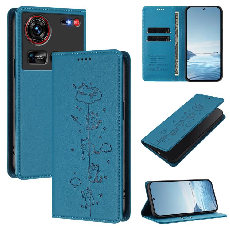 Cute Cats Embossed Magnetic RFID Vegan Leather Phone Case, For ZTE nubia Z70 Ultra, For ZTE Blade V70, For ZTE nubia Red Magic 10 Pro, For ZTE Blade V60 Vita / V60 Design, For ZTE Blade A75 5G / nubia Focus 5G, For ZTE Blade A75 4G                     ...