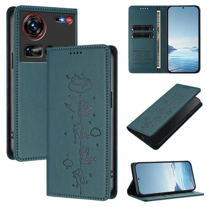 Cute Cats Embossed Magnetic RFID Vegan Leather Phone Case, For ZTE nubia Z70 Ultra, For ZTE Blade V70, For ZTE nubia Red Magic 10 Pro, For ZTE Blade V60 Vita / V60 Design, For ZTE Blade A75 5G / nubia Focus 5G, For ZTE Blade A75 4G                     ...