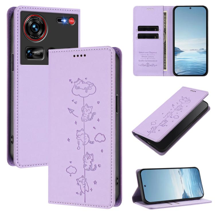 Cute Cats Embossed Magnetic RFID Vegan Leather Phone Case, For ZTE nubia Z70 Ultra, For ZTE Blade V70, For ZTE nubia Red Magic 10 Pro, For ZTE Blade V60 Vita / V60 Design, For ZTE Blade A75 5G / nubia Focus 5G, For ZTE Blade A75 4G                     ...