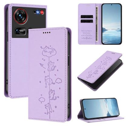 Cute Cats Embossed Magnetic RFID Vegan Leather Phone Case, For ZTE nubia Z70 Ultra, For ZTE Blade V70, For ZTE nubia Red Magic 10 Pro, For ZTE Blade V60 Vita / V60 Design, For ZTE Blade A75 5G / nubia Focus 5G, For ZTE Blade A75 4G                     ...