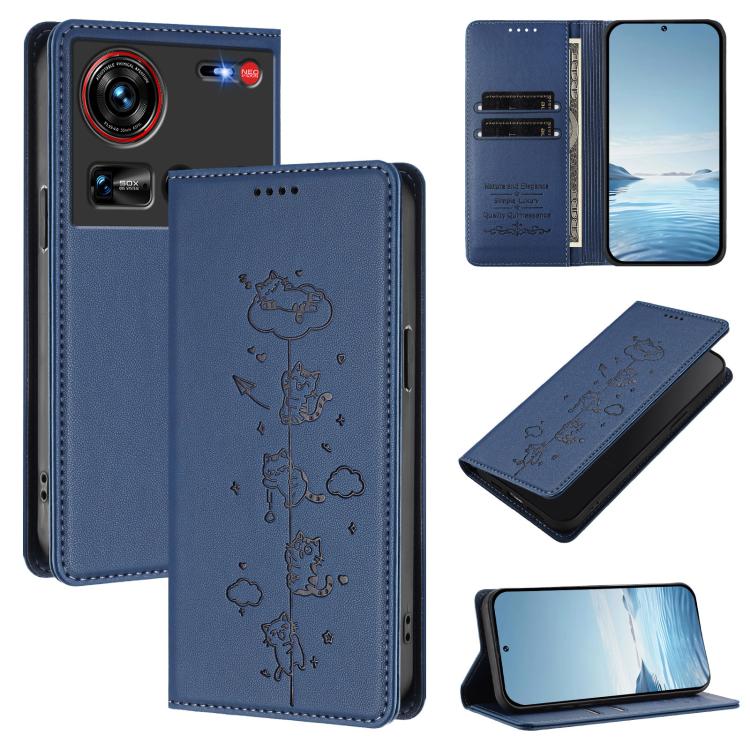 Cute Cats Embossed Magnetic RFID Vegan Leather Phone Case, For ZTE nubia Z70 Ultra, For ZTE Blade V70, For ZTE nubia Red Magic 10 Pro, For ZTE Blade V60 Vita / V60 Design, For ZTE Blade A75 5G / nubia Focus 5G, For ZTE Blade A75 4G                     ...