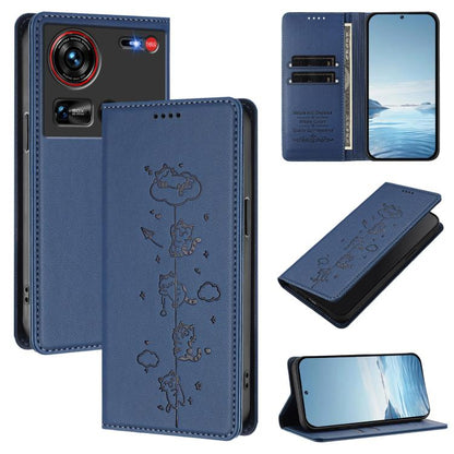 Cute Cats Embossed Magnetic RFID Vegan Leather Phone Case, For ZTE nubia Z70 Ultra, For ZTE Blade V70, For ZTE nubia Red Magic 10 Pro, For ZTE Blade V60 Vita / V60 Design, For ZTE Blade A75 5G / nubia Focus 5G, For ZTE Blade A75 4G                     ...