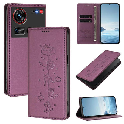 Cute Cats Embossed Magnetic RFID Vegan Leather Phone Case, For ZTE nubia Z70 Ultra, For ZTE Blade V70, For ZTE nubia Red Magic 10 Pro, For ZTE Blade V60 Vita / V60 Design, For ZTE Blade A75 5G / nubia Focus 5G, For ZTE Blade A75 4G                     ...