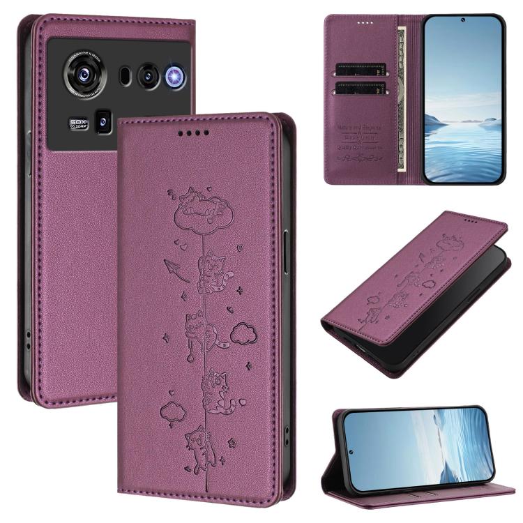 Cute Cats Embossed Magnetic RFID Vegan Leather Phone Case, For ZTE nubia Air, For ZTE nubia Z80 Ultra, For ZTE nubia RedMagic 11 Pro, For ZTE Blade A76 4G, For ZTE Blade A56 Pro, For ZTE Blade A76 5G, For ZTE Blade A36 4G, For ZTE Blade A56 4G         ...