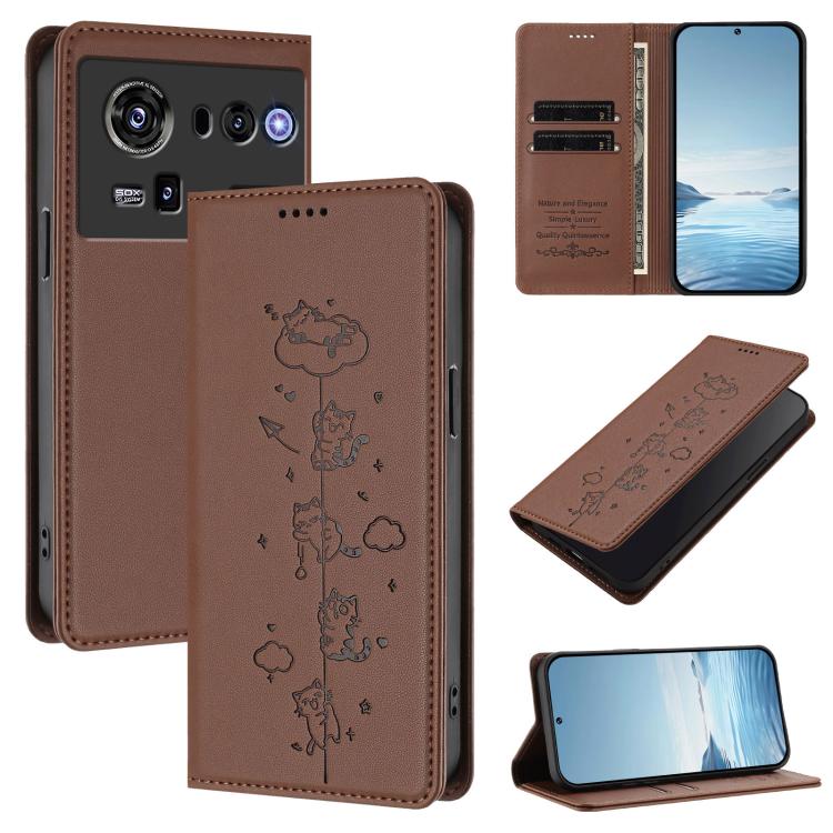 Cute Cats Embossed Magnetic RFID Vegan Leather Phone Case, For ZTE nubia Air, For ZTE nubia Z80 Ultra, For ZTE nubia RedMagic 11 Pro, For ZTE Blade A76 4G, For ZTE Blade A56 Pro, For ZTE Blade A76 5G, For ZTE Blade A36 4G, For ZTE Blade A56 4G         ...
