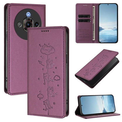 Cute Cats Embossed Magnetic RFID Vegan Leather Phone Case, For ZTE nubia Z70 Ultra, For ZTE Blade V70, For ZTE nubia Red Magic 10 Pro, For ZTE Blade V60 Vita / V60 Design, For ZTE Blade A75 5G / nubia Focus 5G, For ZTE Blade A75 4G                     ...