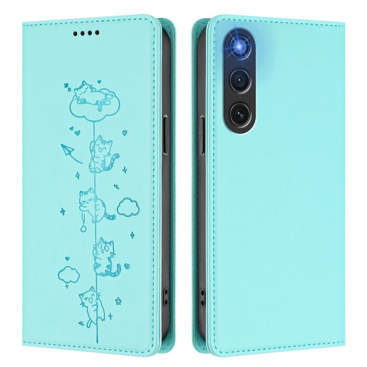 Cute Cats Embossed Magnetic RFID Vegan Leather Phone Case, For ZTE nubia Red Magic 10 Air, For ZTE Kantan Sumaho 4 A402ZT, For ZTE Blade V60 4G / Axon 60 4G, For ZTE Blade A35e 4G, For ZTE nubia Neo 3 GT 5G, For ZTE nubia Focus 2 5G, For ZTE nubia Musi...