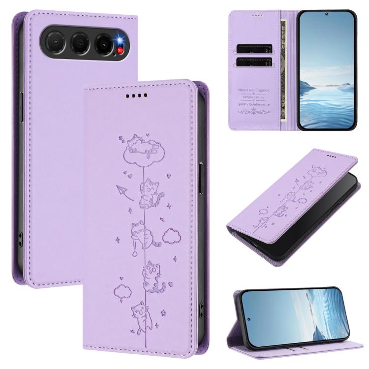 Cute Cats Embossed Magnetic RFID Vegan Leather Phone Case, For ZTE nubia Air, For ZTE nubia Z80 Ultra, For ZTE nubia RedMagic 11 Pro, For ZTE Blade A76 4G, For ZTE Blade A56 Pro, For ZTE Blade A76 5G, For ZTE Blade A36 4G, For ZTE Blade A56 4G         ...