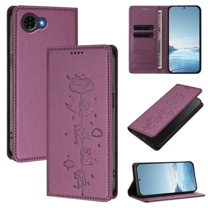 Cute Cats Embossed Magnetic RFID Vegan Leather Phone Case, For ZTE nubia Neo 5 5G, For ZTE nubia Neo 5 GT 5G, For ZTE Optus X Value 5G, For ZTE Optus X Pro 2 5G, For ZTE nubia RedMagic 11 Air, For ZTE A75 Pro / Telstra T-Elite 5G, For ZTE nubia S2 504Z...