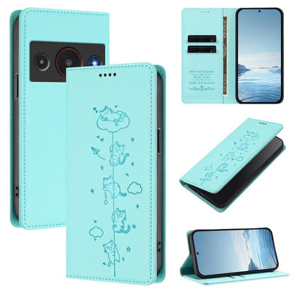 Cute Cats Embossed Magnetic RFID Vegan Leather Phone Case, For ZTE nubia Neo 5 5G, For ZTE nubia Neo 5 GT 5G, For ZTE Optus X Value 5G, For ZTE Optus X Pro 2 5G, For ZTE nubia RedMagic 11 Air, For ZTE A75 Pro / Telstra T-Elite 5G, For ZTE nubia S2 504Z...