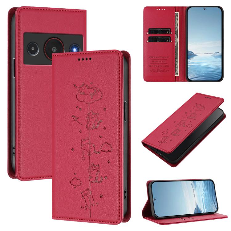 Cute Cats Embossed Magnetic RFID Vegan Leather Phone Case, For ZTE nubia Neo 5 5G, For ZTE nubia Neo 5 GT 5G, For ZTE Optus X Value 5G, For ZTE Optus X Pro 2 5G, For ZTE nubia RedMagic 11 Air, For ZTE A75 Pro / Telstra T-Elite 5G, For ZTE nubia S2 504Z...