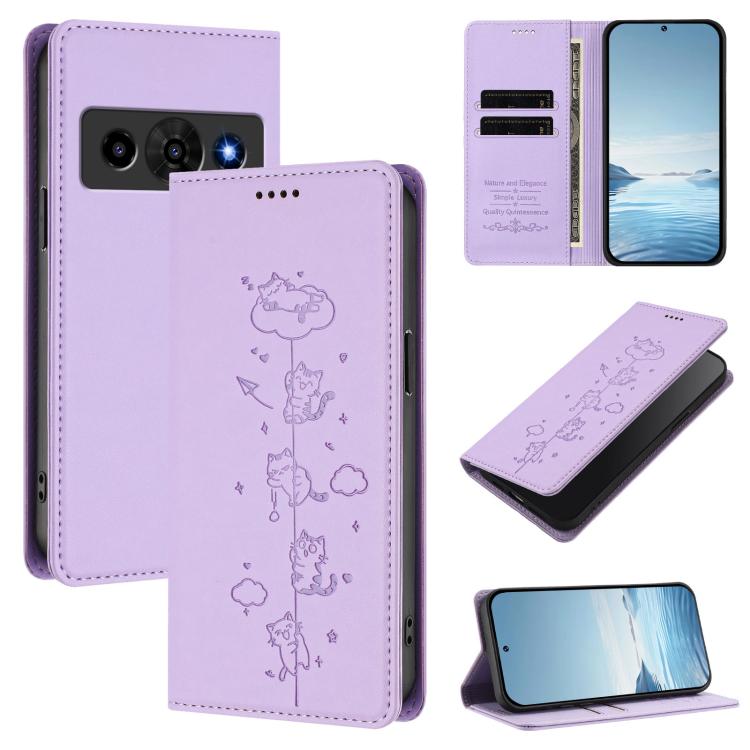 Cute Cats Embossed Magnetic RFID Vegan Leather Phone Case, For ZTE nubia Neo 5 5G, For ZTE nubia Neo 5 GT 5G, For ZTE Optus X Value 5G, For ZTE Optus X Pro 2 5G, For ZTE nubia RedMagic 11 Air, For ZTE A75 Pro / Telstra T-Elite 5G, For ZTE nubia S2 504Z...