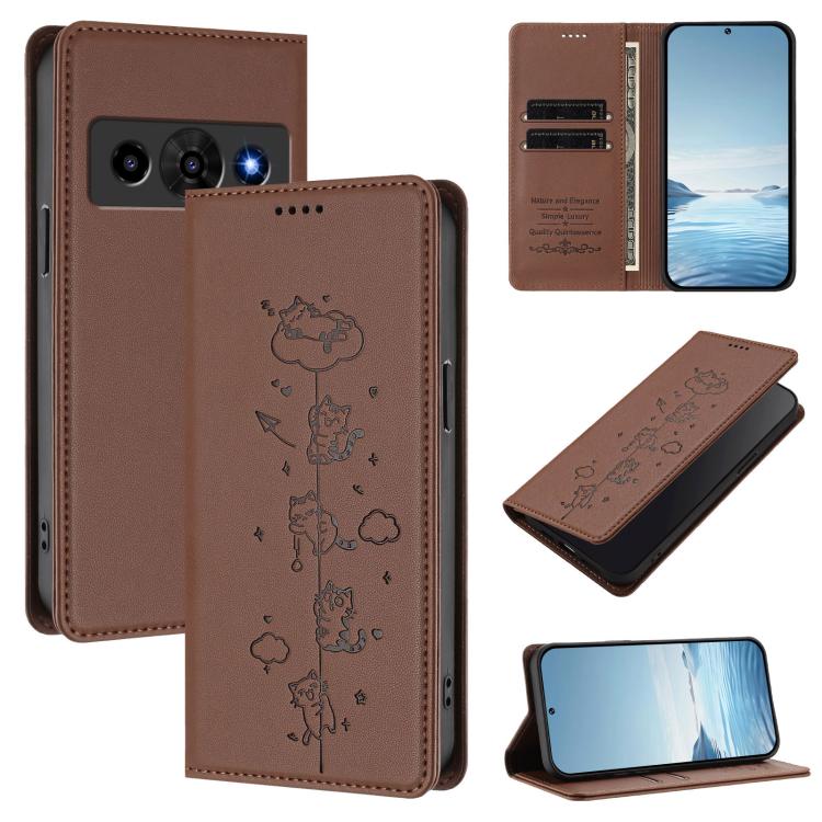 Cute Cats Embossed Magnetic RFID Vegan Leather Phone Case, For ZTE nubia Neo 5 5G, For ZTE nubia Neo 5 GT 5G, For ZTE Optus X Value 5G, For ZTE Optus X Pro 2 5G, For ZTE nubia RedMagic 11 Air, For ZTE A75 Pro / Telstra T-Elite 5G, For ZTE nubia S2 504Z...