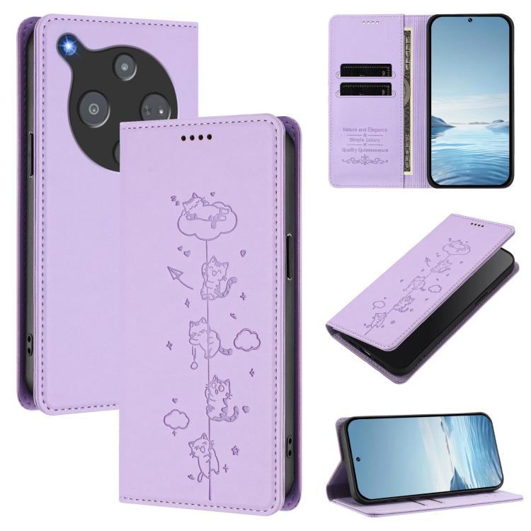 Cute Cats Embossed Magnetic RFID Vegan Leather Phone Case, For ZTE nubia Neo 5 5G, For ZTE nubia Neo 5 GT 5G, For ZTE Optus X Value 5G, For ZTE Optus X Pro 2 5G, For ZTE nubia RedMagic 11 Air, For ZTE A75 Pro / Telstra T-Elite 5G, For ZTE nubia S2 504Z...