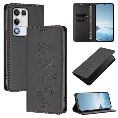 Cute Cats Embossed Magnetic RFID Vegan Leather Phone Case, For ZTE nubia Neo 5 5G, For ZTE nubia Neo 5 GT 5G, For ZTE Optus X Value 5G, For ZTE Optus X Pro 2 5G, For ZTE nubia RedMagic 11 Air, For ZTE A75 Pro / Telstra T-Elite 5G, For ZTE nubia S2 504Z...
