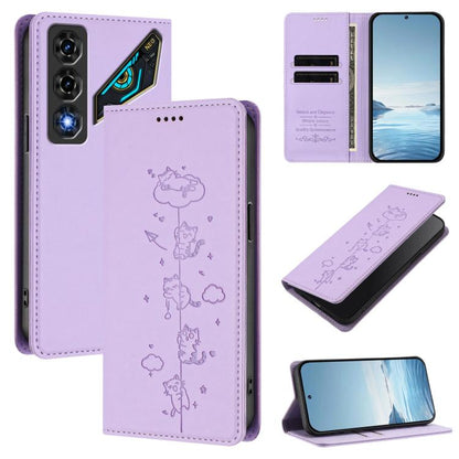 Cute Cats Embossed Magnetic RFID Vegan Leather Phone Case, For ZTE nubia Neo 5 5G, For ZTE nubia Neo 5 GT 5G, For ZTE Optus X Value 5G, For ZTE Optus X Pro 2 5G, For ZTE nubia RedMagic 11 Air, For ZTE A75 Pro / Telstra T-Elite 5G, For ZTE nubia S2 504Z...