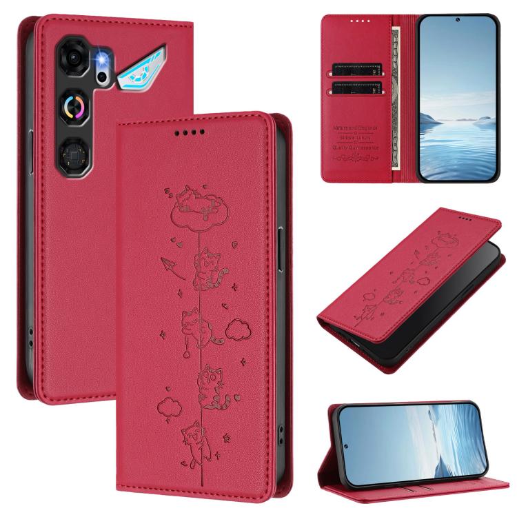 Cute Cats Embossed Magnetic RFID Vegan Leather Phone Case, For ZTE nubia Neo 5 5G, For ZTE nubia Neo 5 GT 5G, For ZTE Optus X Value 5G, For ZTE Optus X Pro 2 5G, For ZTE nubia RedMagic 11 Air, For ZTE A75 Pro / Telstra T-Elite 5G, For ZTE nubia S2 504Z...